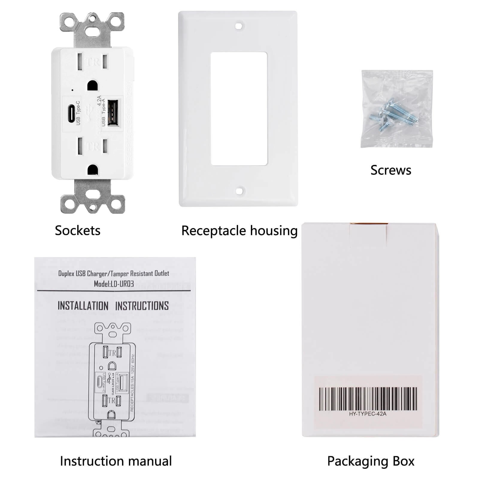 3 x Electrical Socket 4.2A USB White Wall Receptacle with LED Indicator,15A/125V