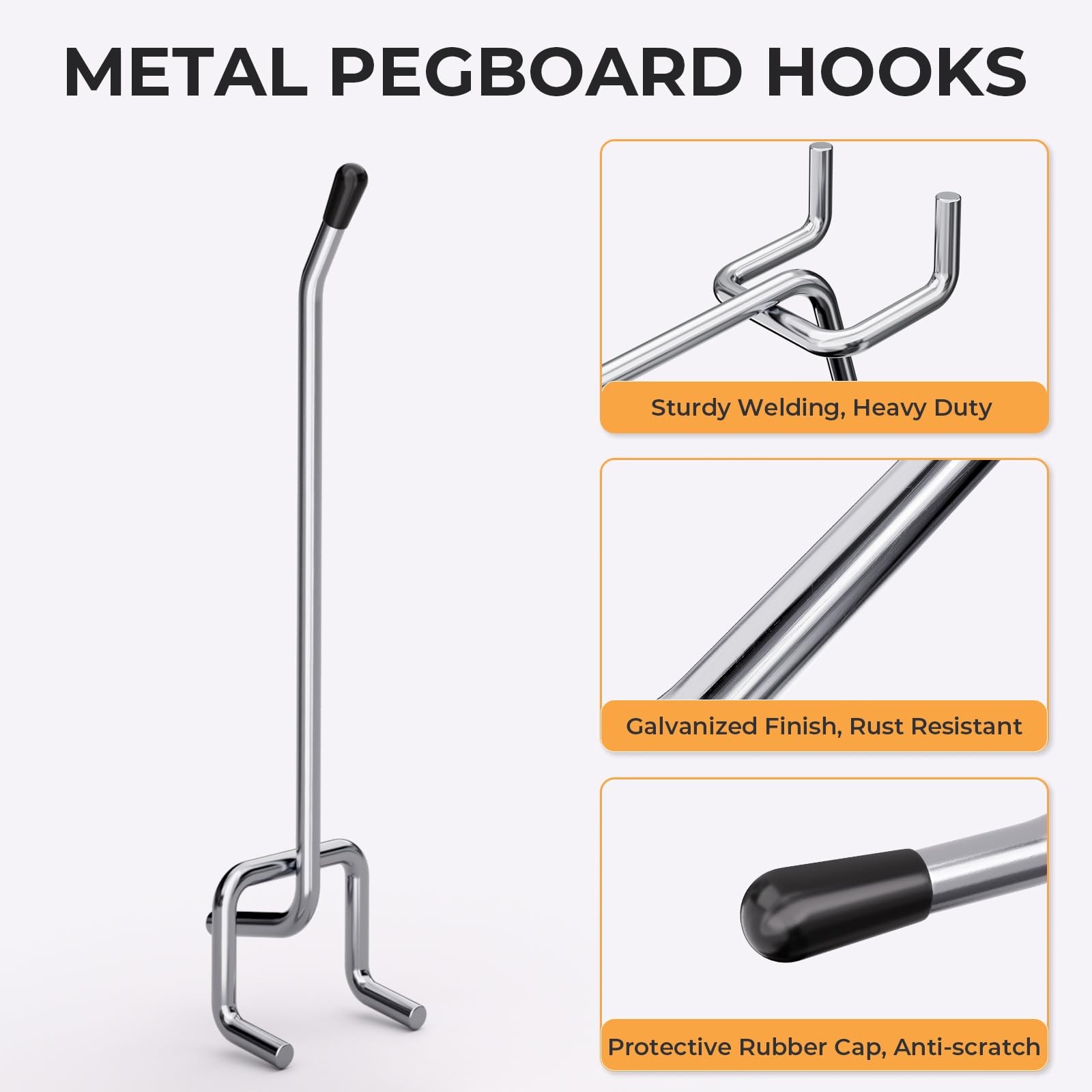 50 Pack Pegboard Hooks, 4 Inch Metal Peg Board Hooks Accessories