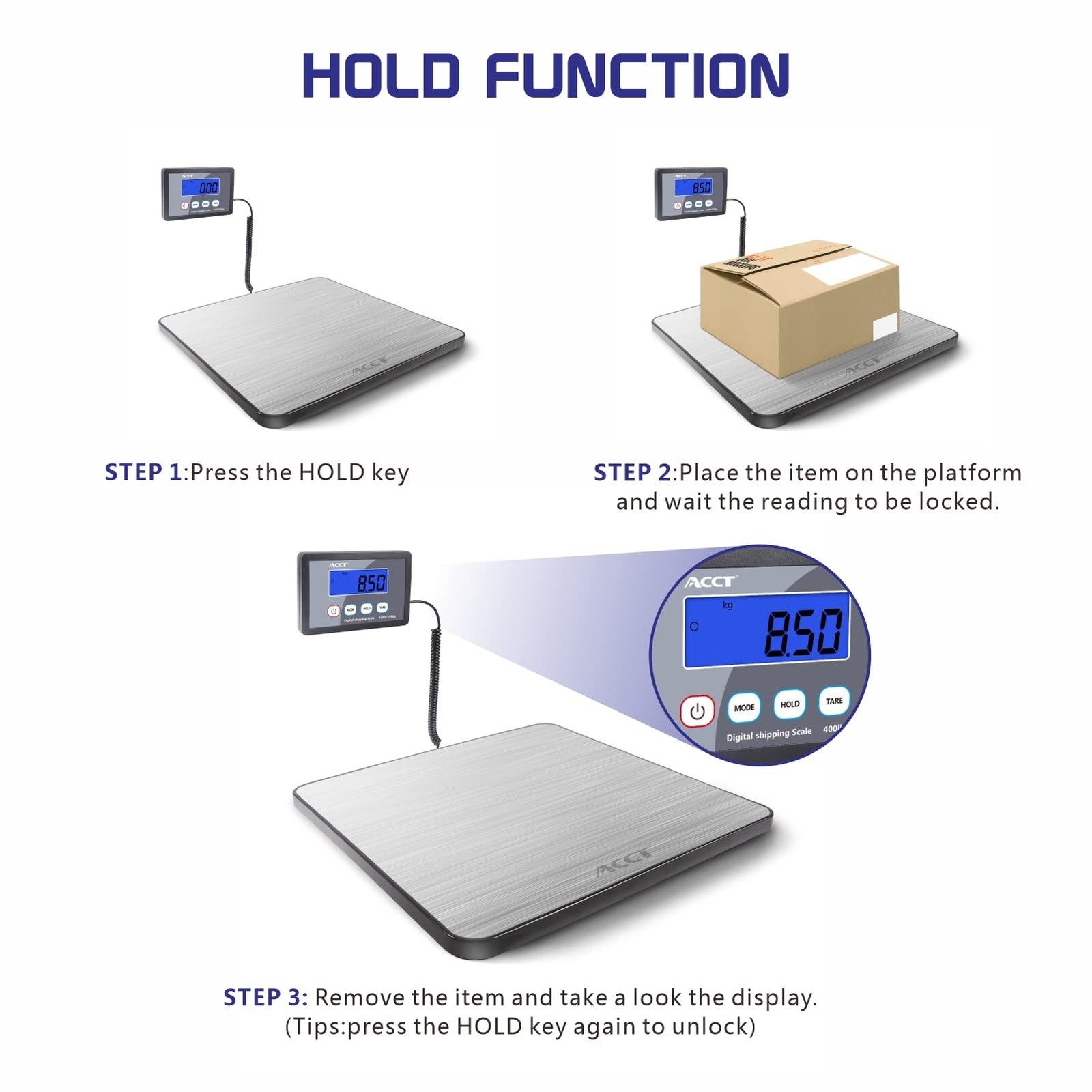 Shipping Scale, 400 lb / 1 oz Postal Scale | Digital postal scale with hold/a...