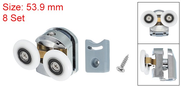 8Pcs 25mm Double Shower Door Rollers Copper Top Wheels Pulleys Guide Silver