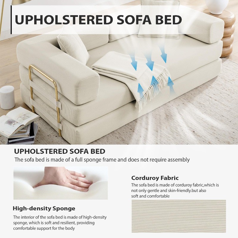 78 Inch Convertible Sleeper Sofa Bed Folding Floor Mattress Couch Lounge