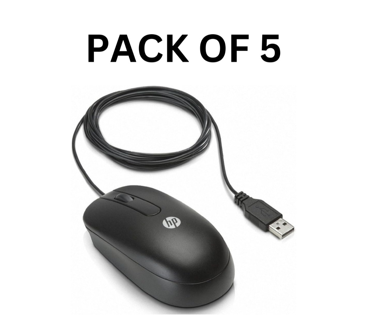 Pack Of 5 Genuine HP USB Optical Mouse 672652-001 Black Wired - 2 Button Scroll