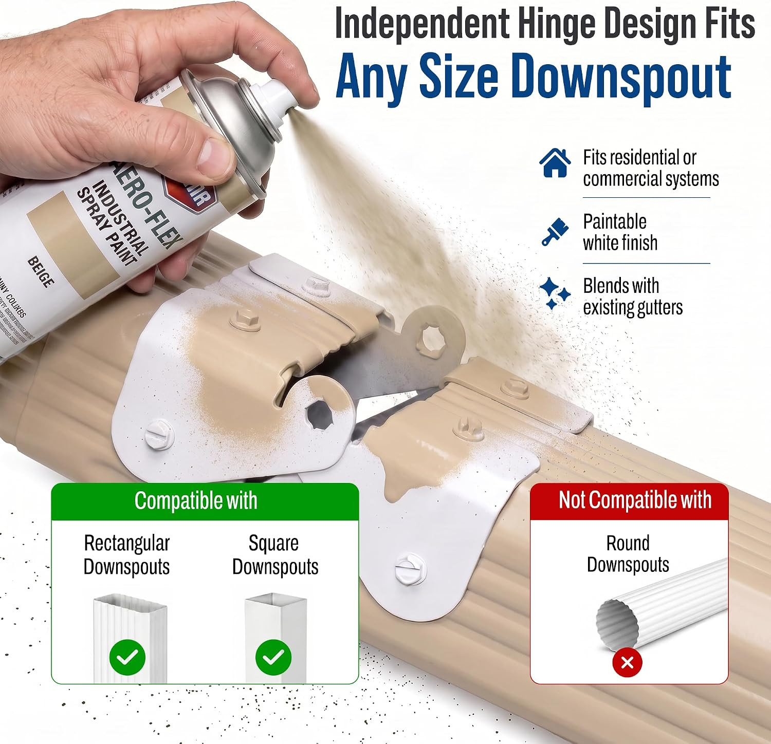 Downspout Gutter Hinge, Flip-Up Extension Hinge, 5 Pack, White | Fits Square & R