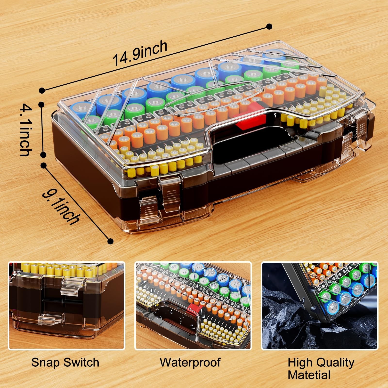 Double Sided Battery Organizer Holder Box with Tester High Capacity 285 Plus Bla