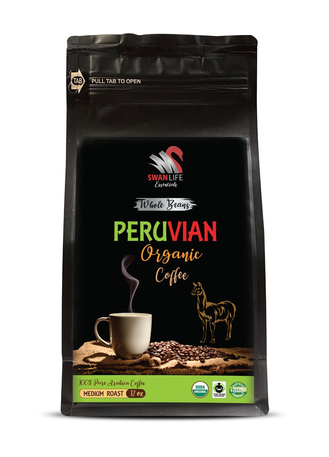 Specialty Coffee - PERUVIAN WHOLE BEANS ORGANIC COFFEE - Fresh Roast 1 Pack