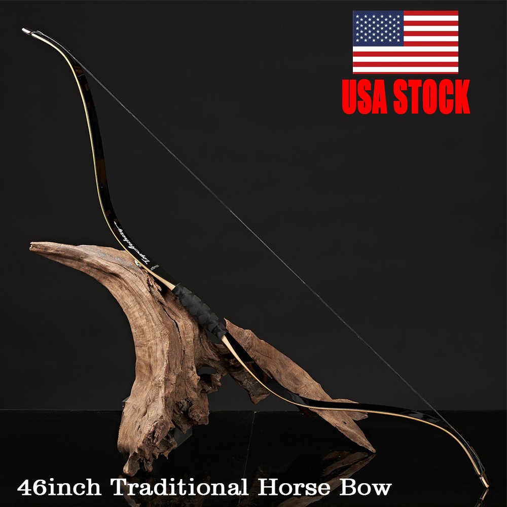 46" 35-50lbs Traditional Recurve Bow Handmade Horse Bow Hunting Shooting Target
