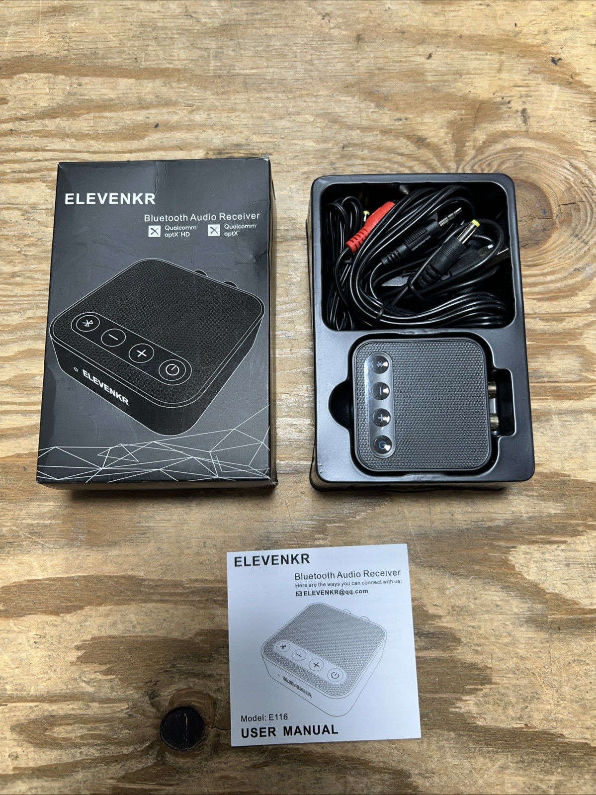 ELEVENKR E116 Bluetooth to RCA Adapter for Stereo Receiver aptX HD Long Range