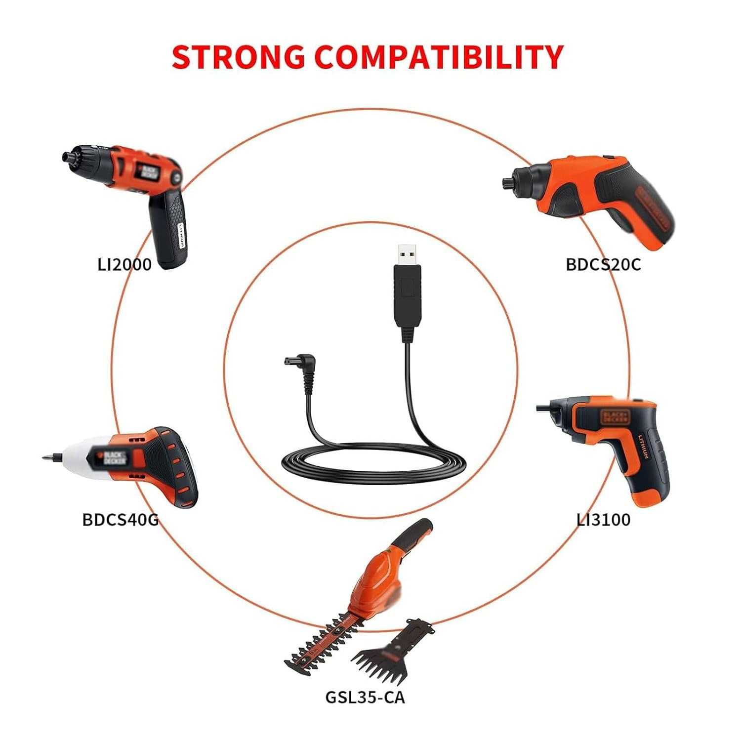 Black & Decker Cordless Screwdriver Replacement Charger Cord for LI2000 LI3100