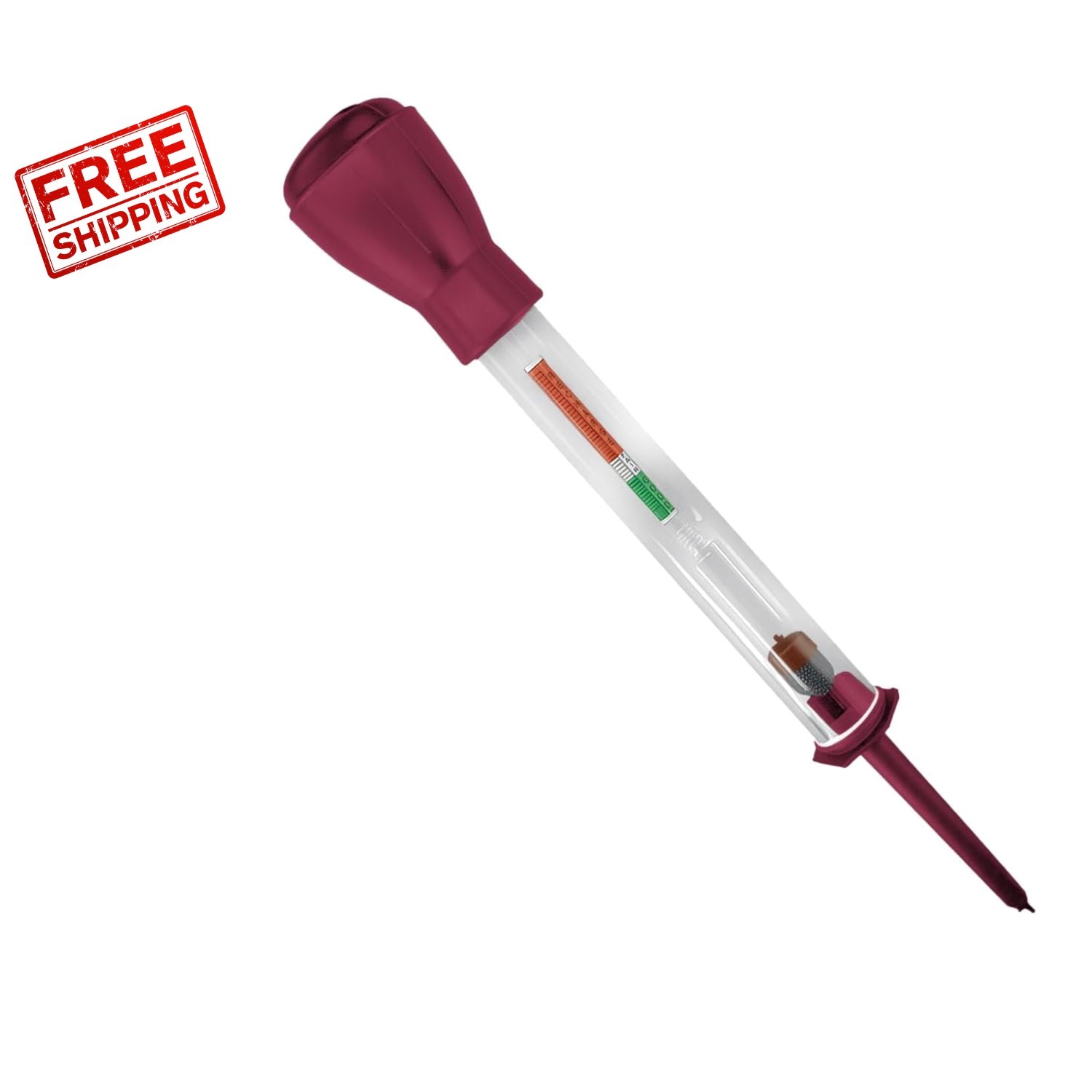 Ergonomic 11.5-Inch Hydrometer Battery Tester - Precision Measurement in Red
