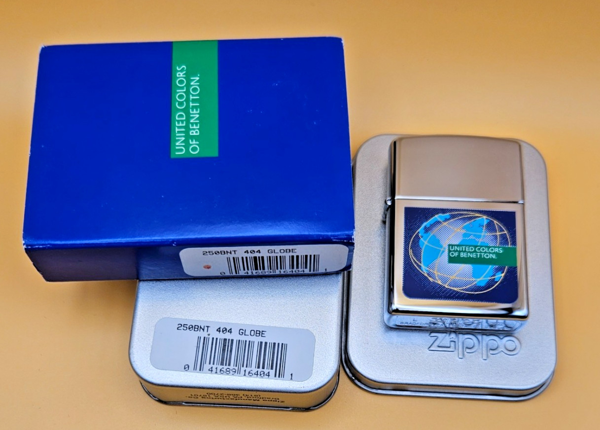 Zippo Lighter 1996 United Colors of Benetton: Globe, New in Label Tin & Sleeve