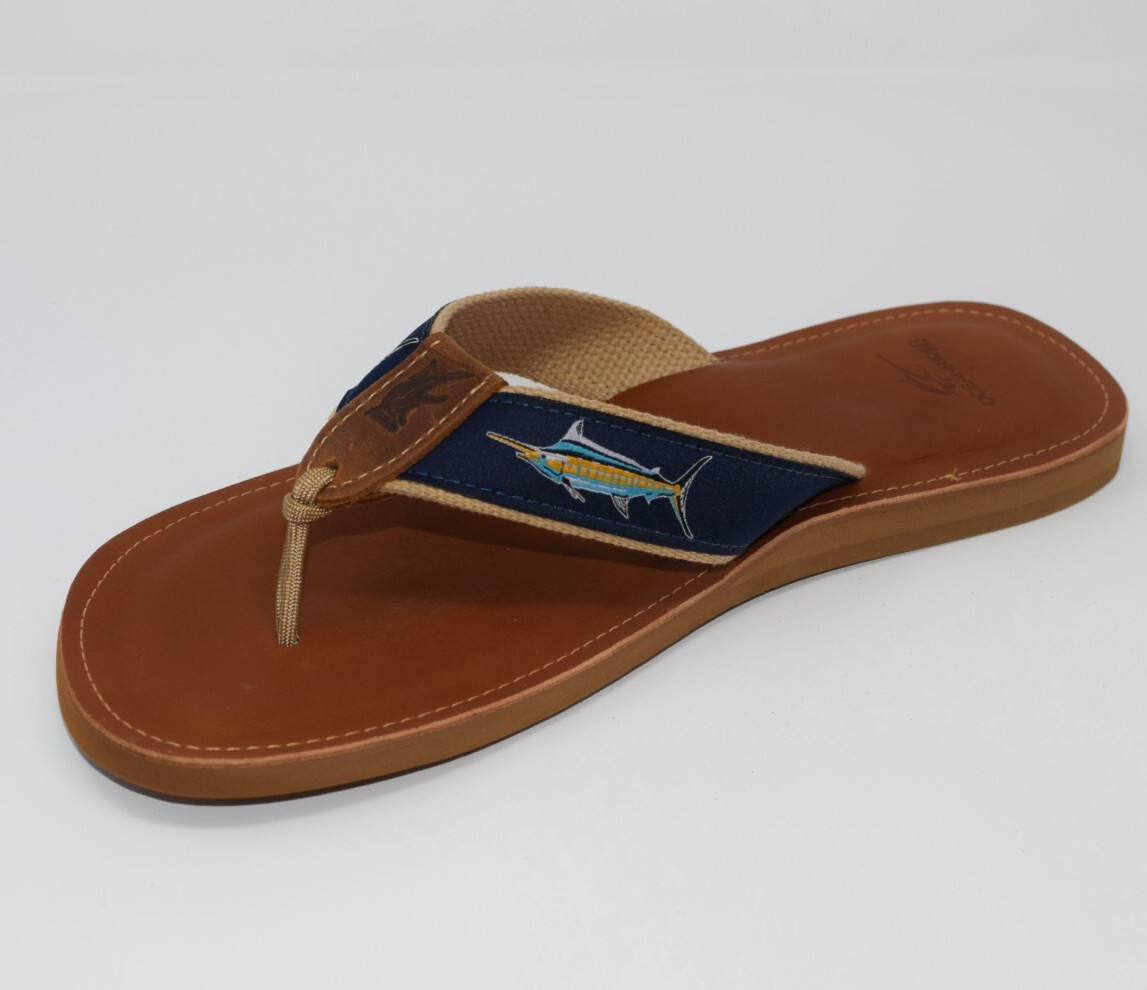 OCEAN RIDER men's Original Classic LEATHER  marlin Flip Flop NEW made in the USA