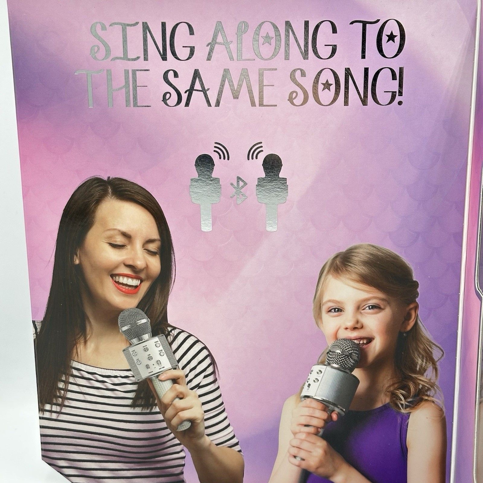 NIB Simply Tech Bluetooth Karaoke Microphone Set 2 Pack Silver Wireless Speaker