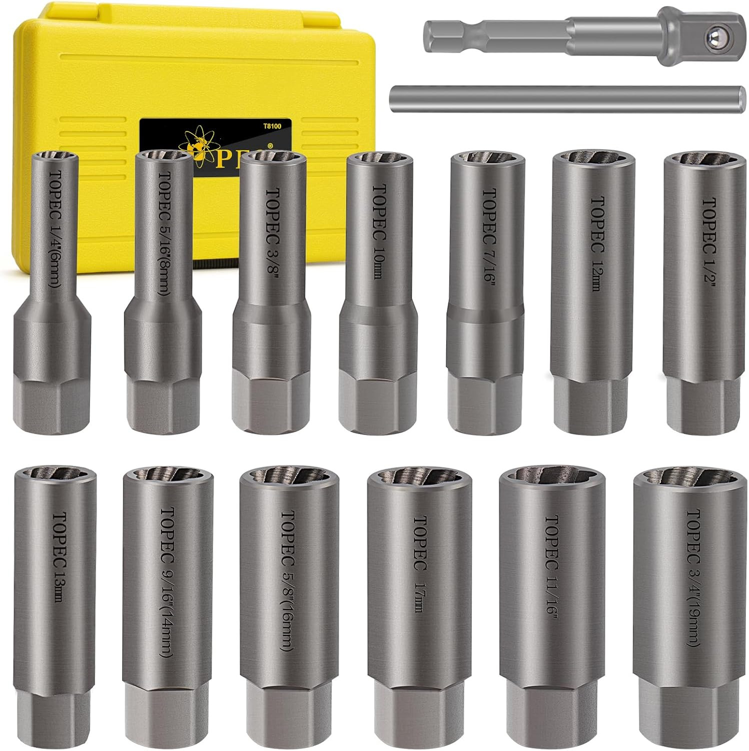 15PCS Deep Bolt Extractor Kit, 6Mm-19Mm Nut Extractor Socket Set, 3/8" Drive Rou