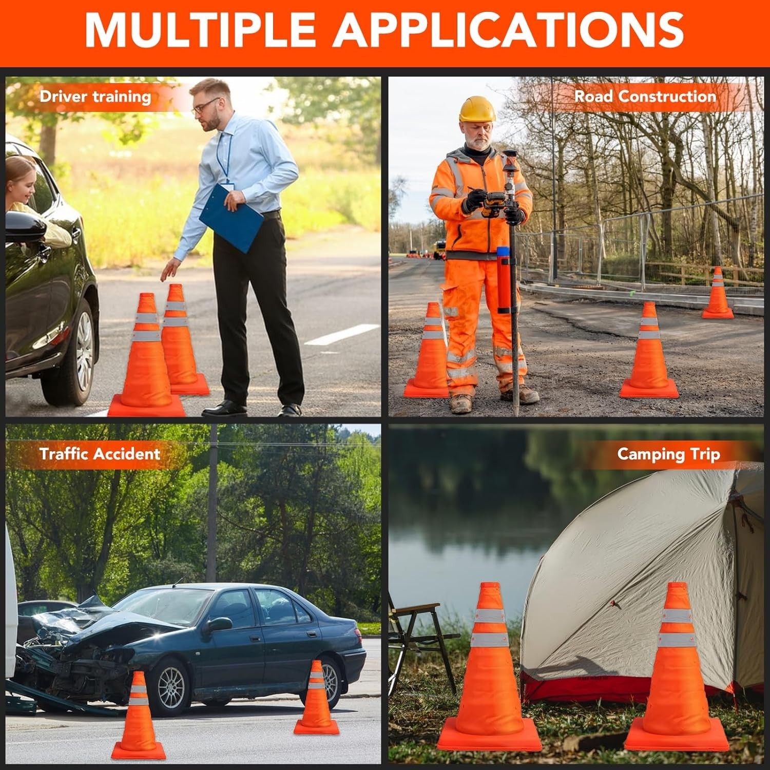 18 Inch 6 Pack Traffic Cones,Collapsible Safety Cones,Multi Purpose Pop-Up Cones