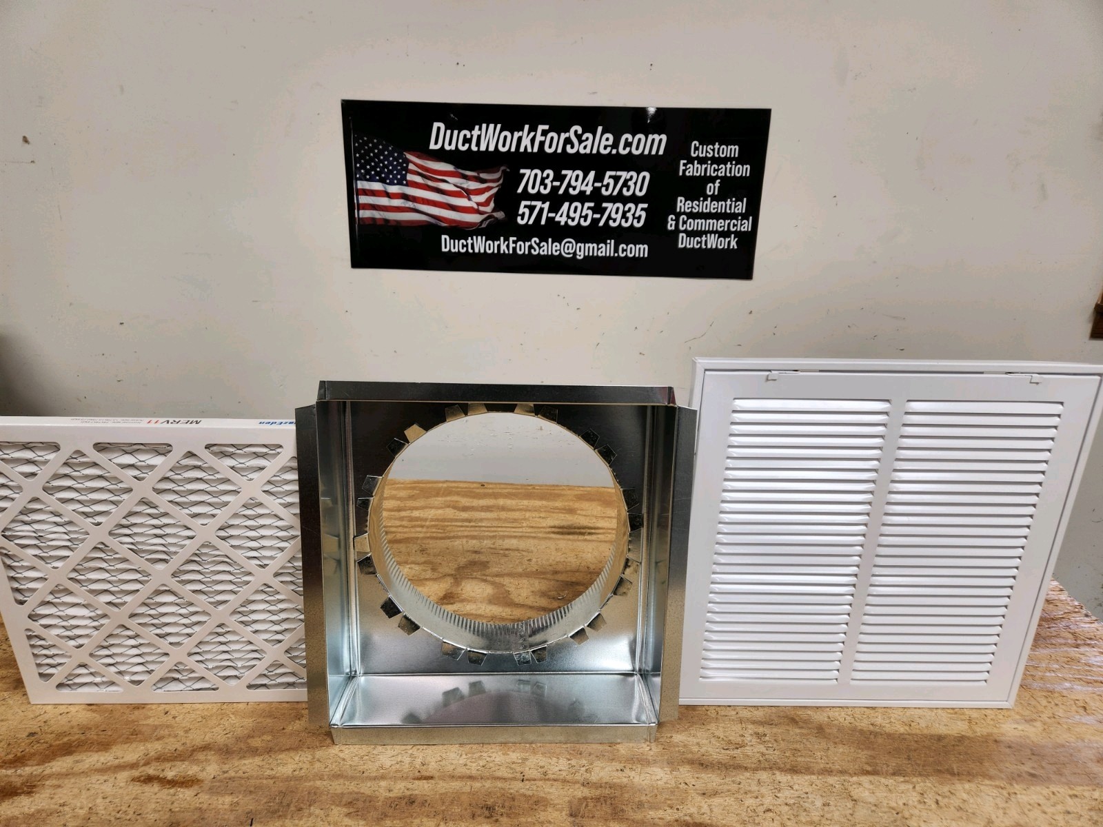 20"x20" HVAC return air kit, filter grille, metal  box, 16" collar, air filter.