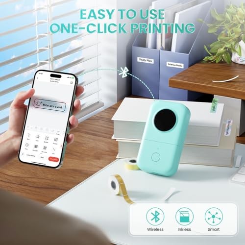 Label Maker, D30 Portable Bluetooth Label Maker Machine + 1 Label Tape Green
