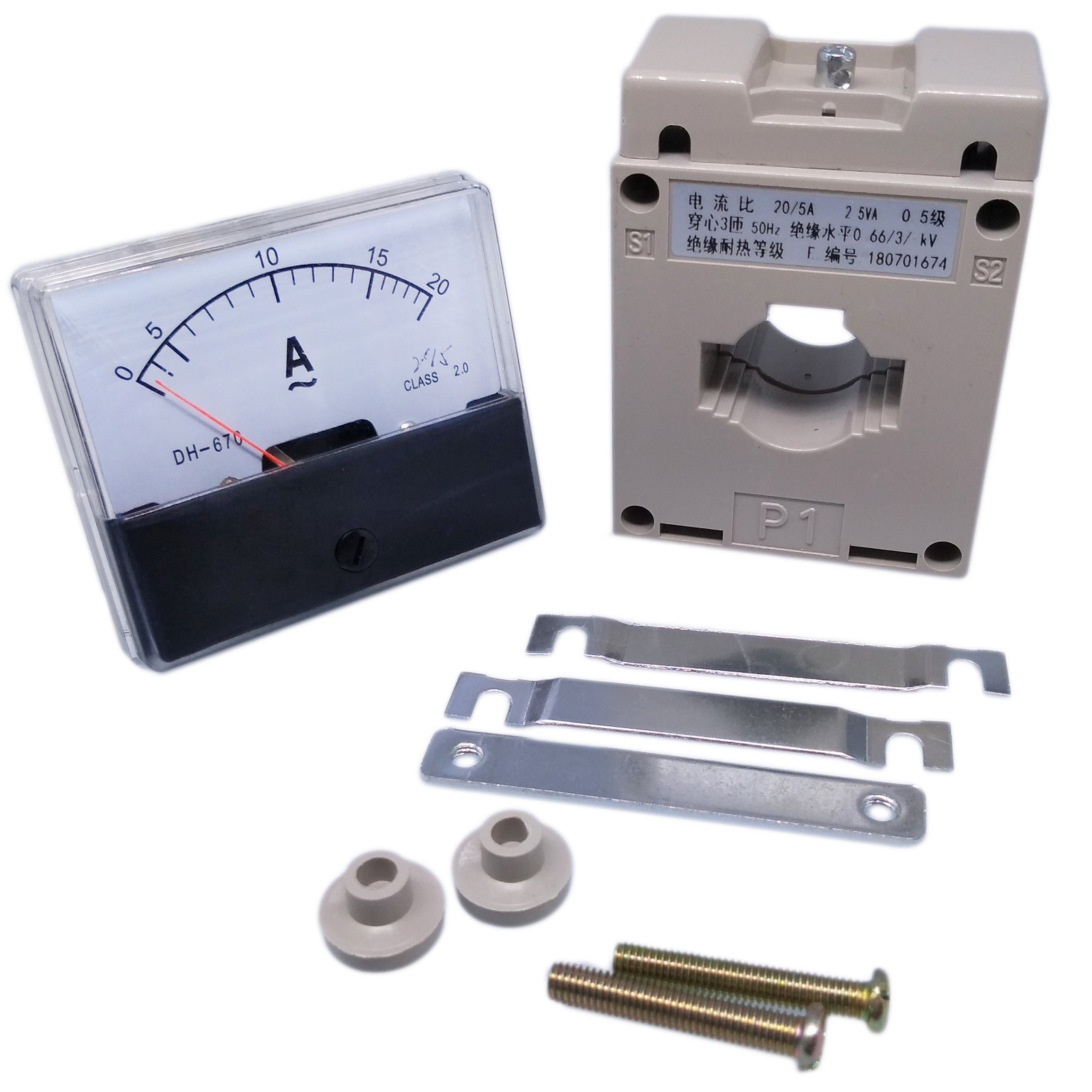 Analog Panel AMP Current Meter Gauge DH670 20A AC & Current Transformer