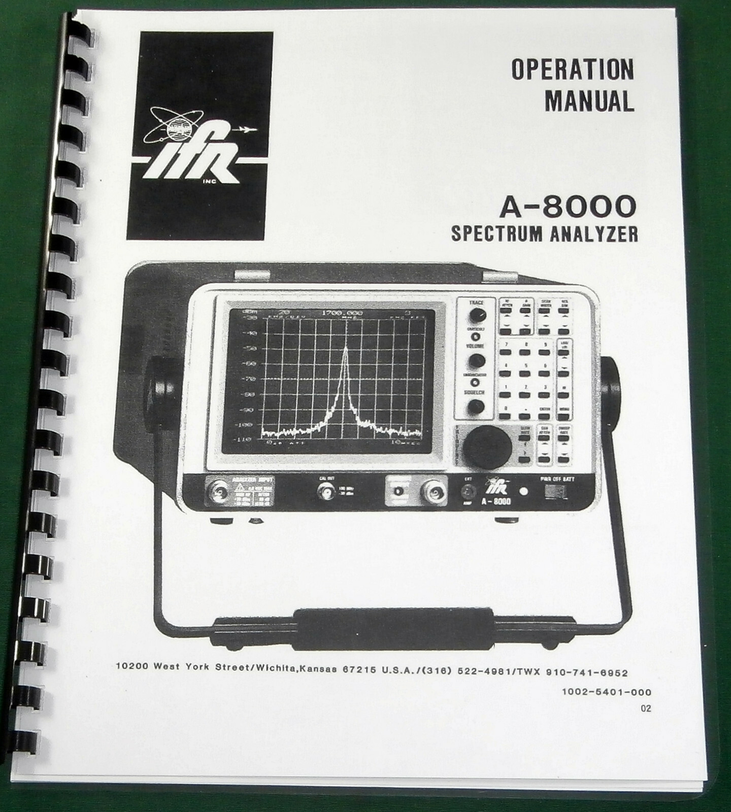IFR a-8000 Spectrum Analyzer Operations Manual: Comb Bound & Plastic Covers