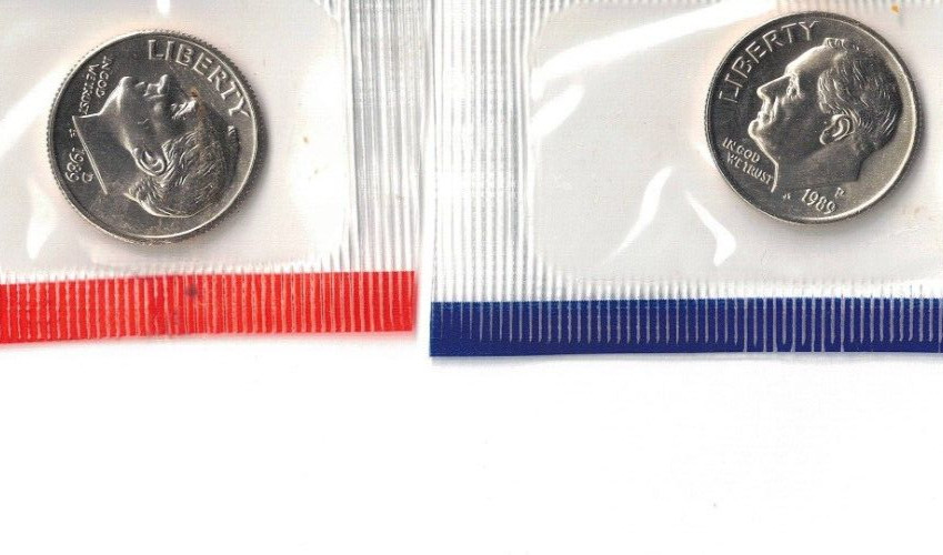 1989-P+D Brilliant Uncirculated Roosevelt Dimes in US Mint Cello!