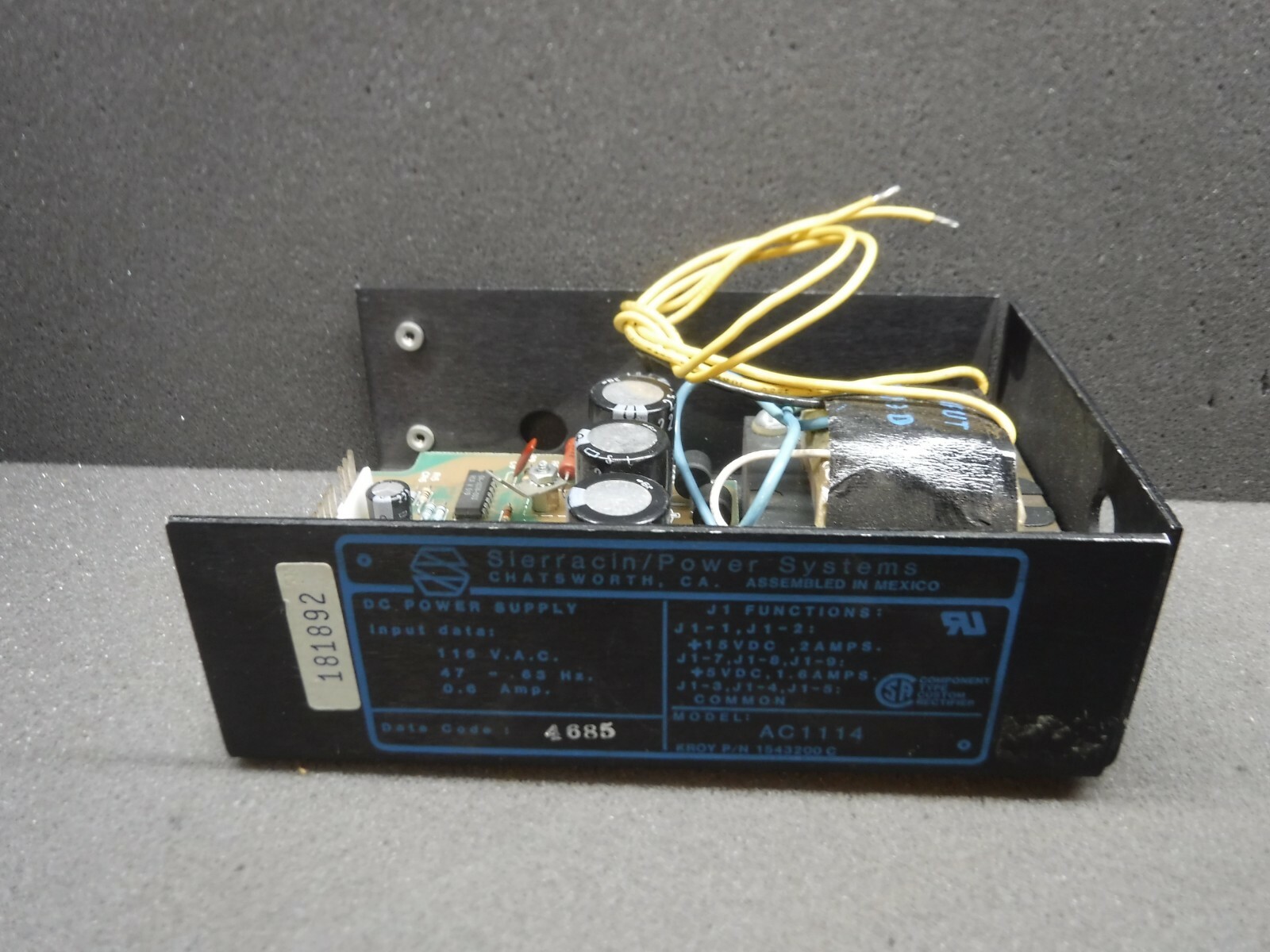 Sierracin/Power Systems, P/N: 1543200 C Model: AC1114, 115 VAC, 47-.63 Hz, 0.6 A
