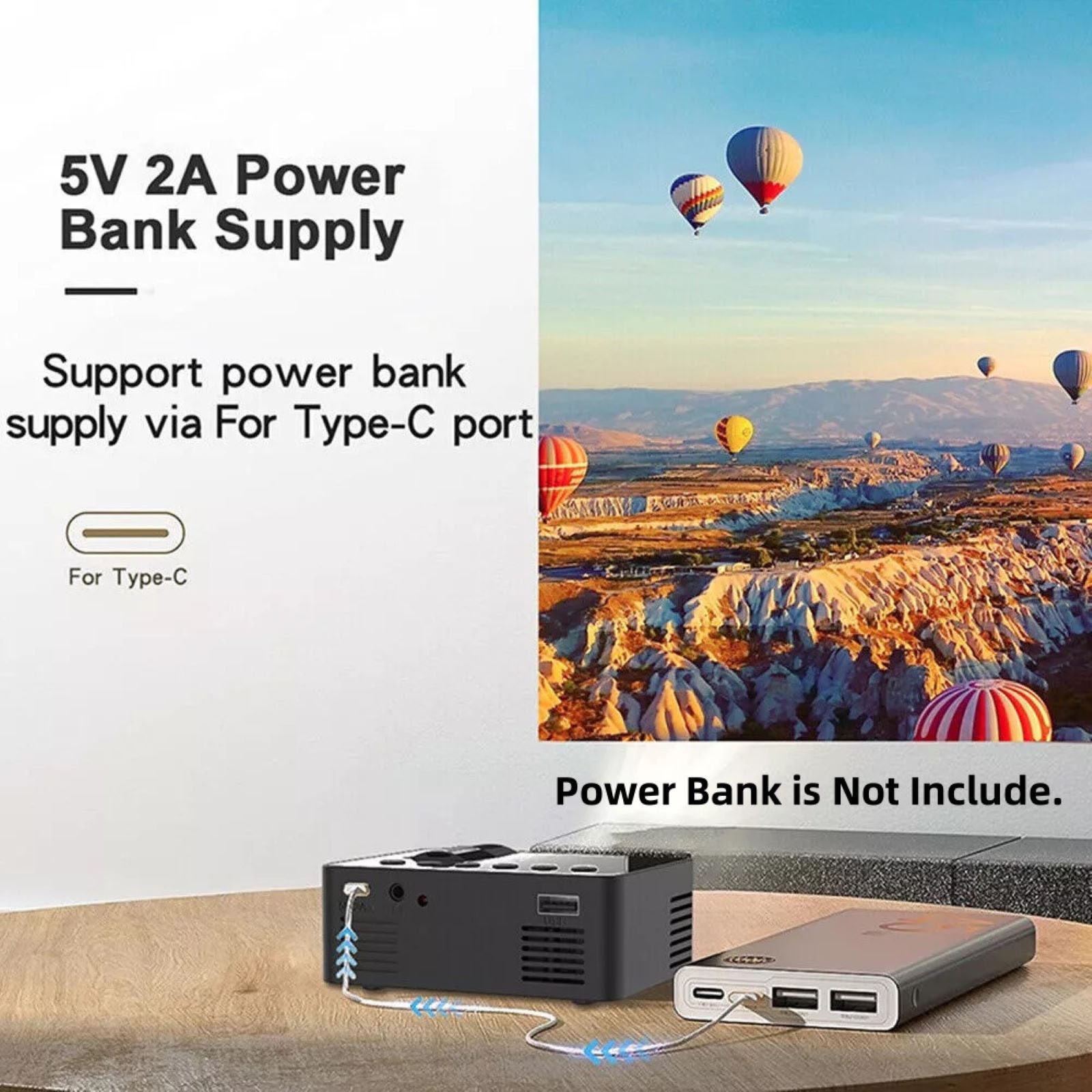 1set Portable Projector 1080P HD 16:9 Projection Multi-functional Connectivity
