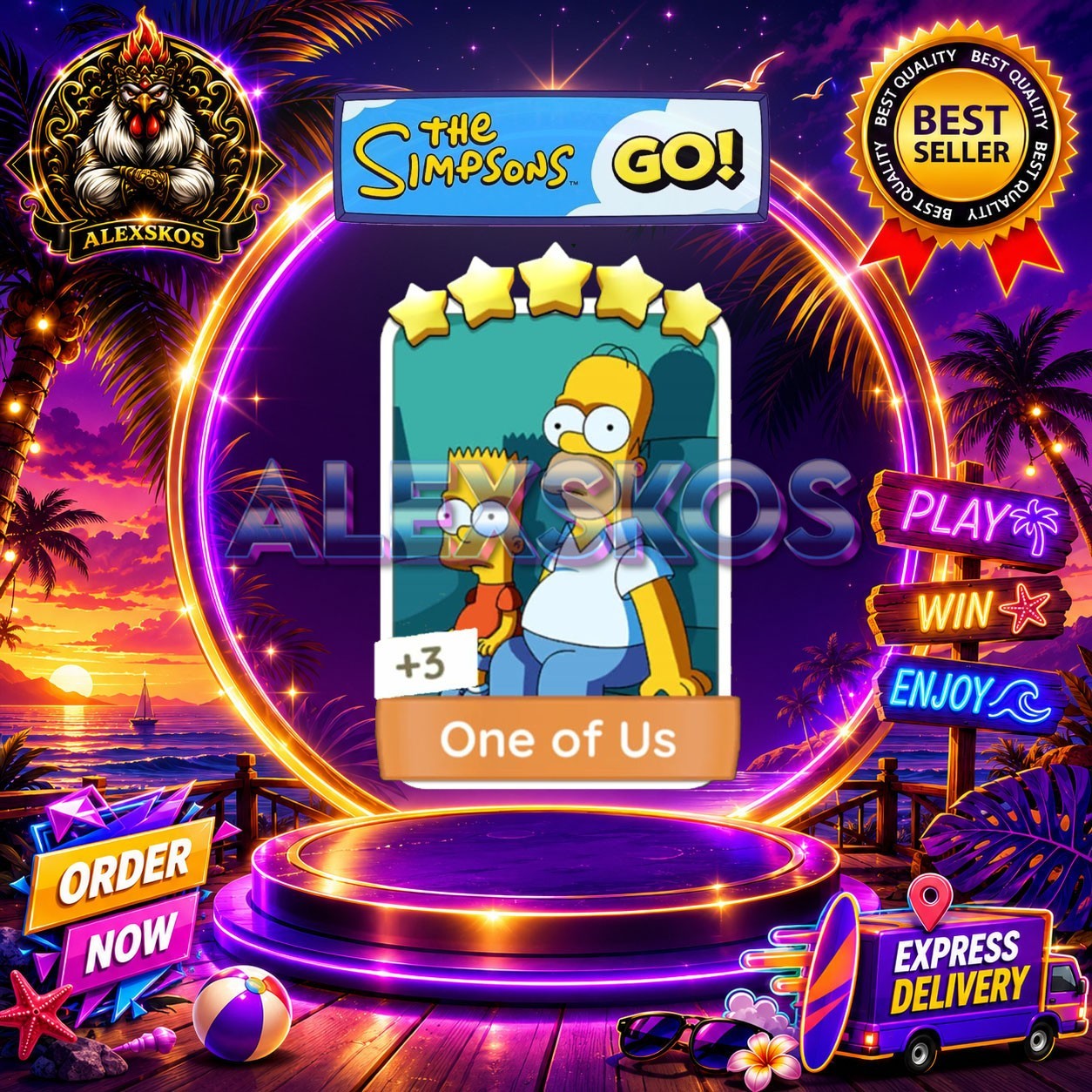 One of Us ⭐Monopoly Go Sticker MOGO The Simpsons Go! Stickers 🌟FastDelivery
