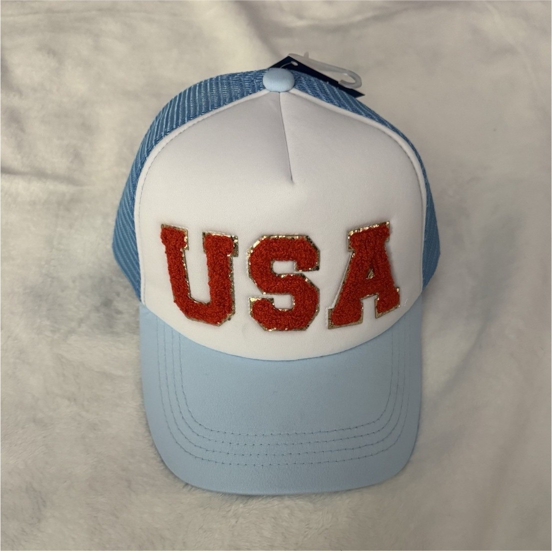 USA July 4th Blue White Red Adjustable Mesh Back Lightweight Trucker Hat