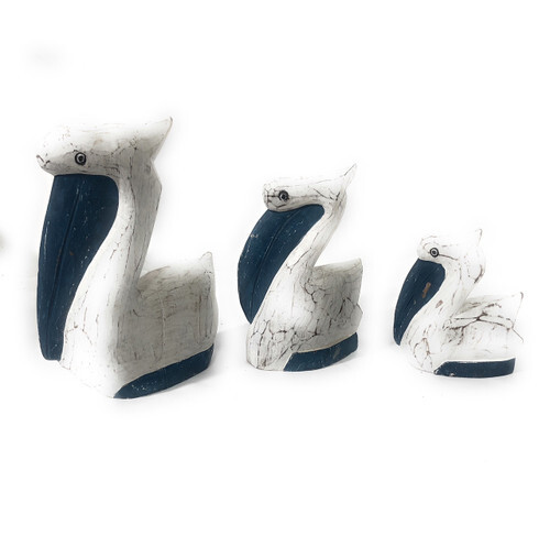 Set of 3 Pelicans - Rustic Blue Coastal Decor | #ata18007b