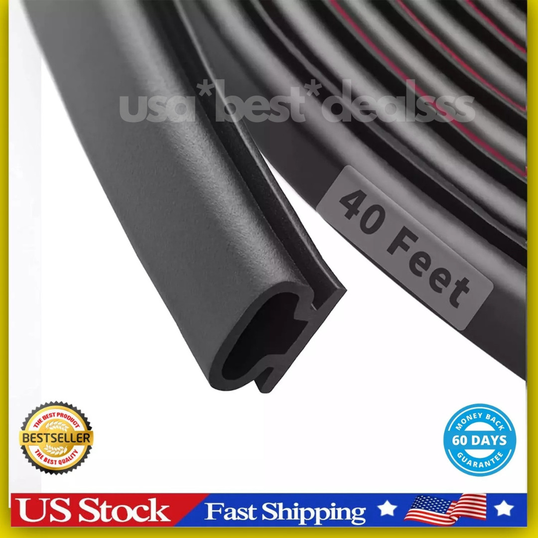 40 Feet Rubber Weather Stripping Door Seal Strip, Self-Adhesive Backing D-Shape
