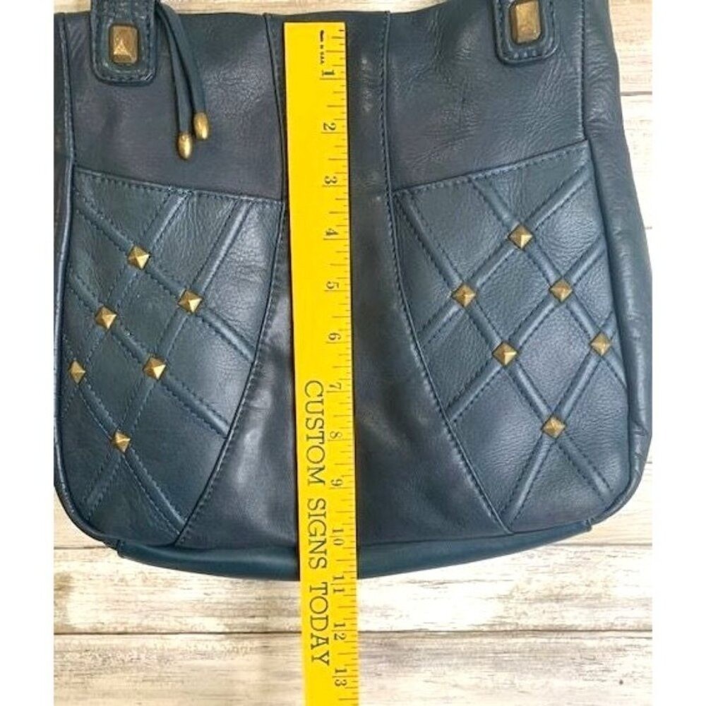 Stone Mountain Dark Teal Leather Studded Shoulder & Zipper Closure