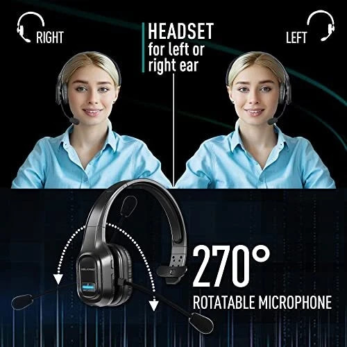 Noise Cancelling Bluetooth Headset Wireless Headphone for Trucker Truck Driver