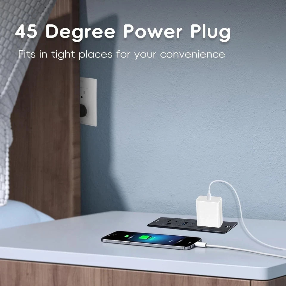 20W Recessed Power Strip USB, 2 AC Outlets + 1 USB-C + 1 USB-A Ports, 6ft Cord,