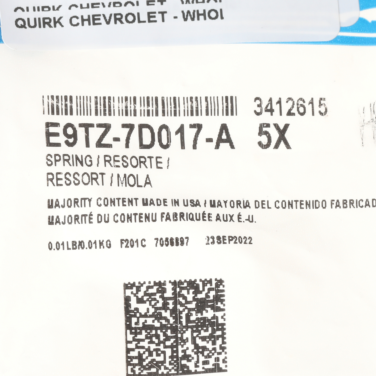 Genuine Ford Spring Valve E9TZ-7D017-A