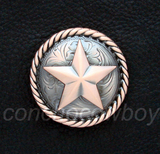 Set of 6 WESTERN COPPER COLOR ROUND ROPE EDGE STAR SADDLE CONCHOS 1" screw back
