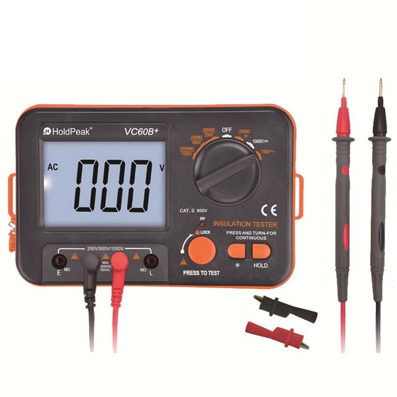 Digital Insulation Resistance Tester 1999 Counts Megohmmeter AC DC Black