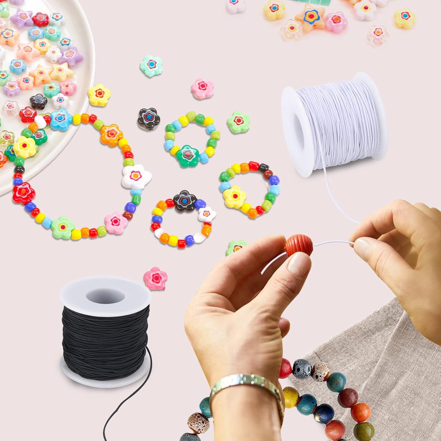 Stretchy String for Bracelets,3 Rolls 0.8 mm 495 Feet Sturdy Elastic String Cord