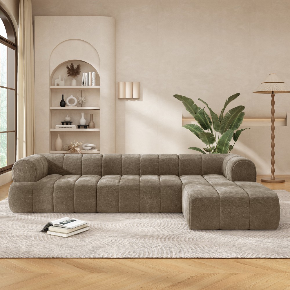 L-Shaped Sectional Sofa 122" w/ Chaise Lounge, 4-Seat, Espresso, Fully Assembled