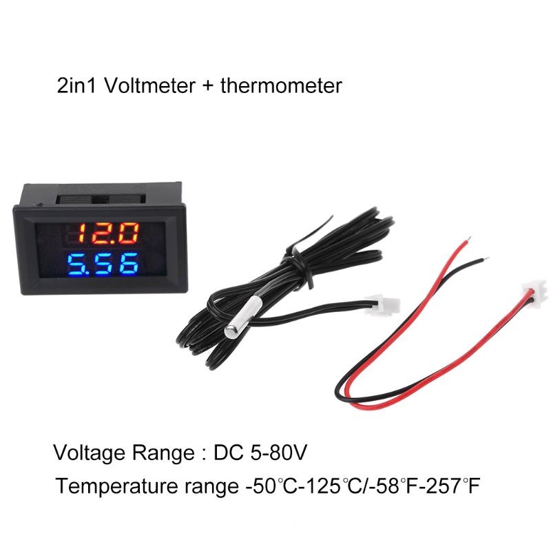 Dual Display Digital Voltmeter + Thermometer Led Voltage Temperature 2in1 Meter