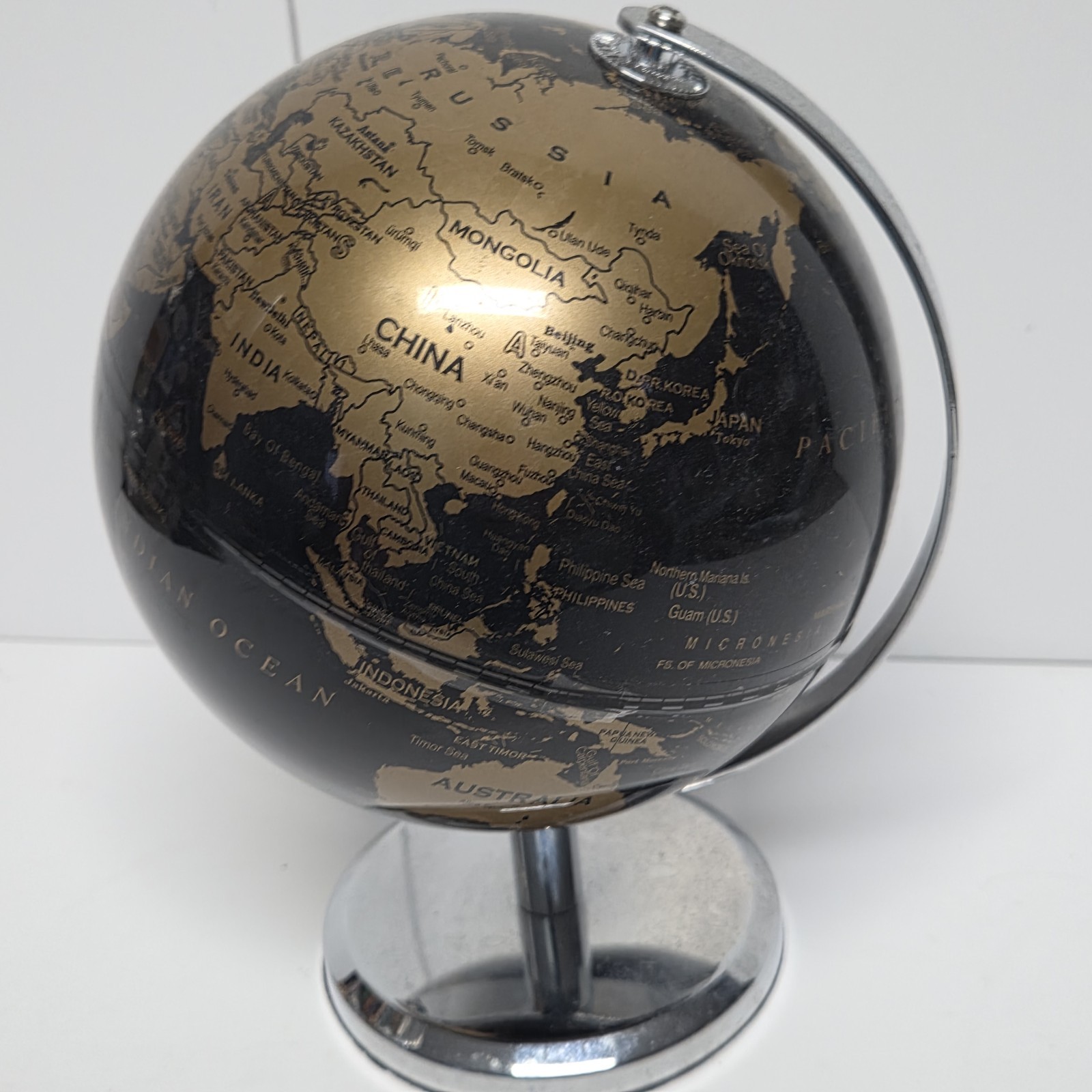 Decorative World Globe 7" Black with Gold Continents Tabletop