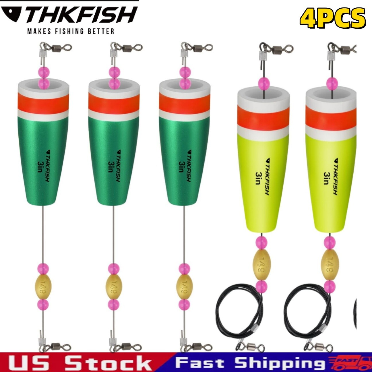 THKFISH 4PCS Fishing Floats Bobbers Weighted Fishing Popping Cork Trout Floats