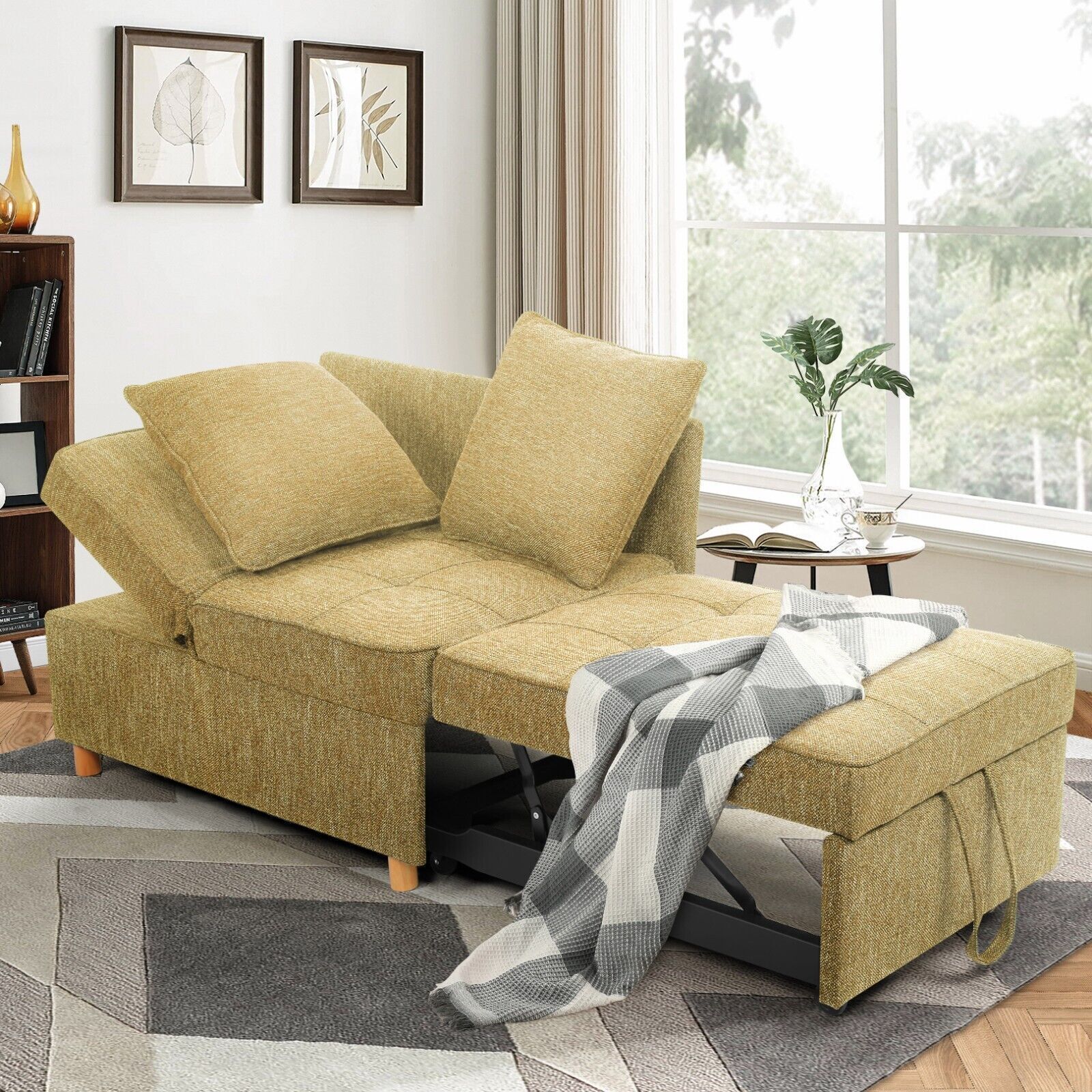 4-in-1 Sleeper Sofa Bed Folding Ottoman Sofa Bed Couch w/Adjustable Backrest