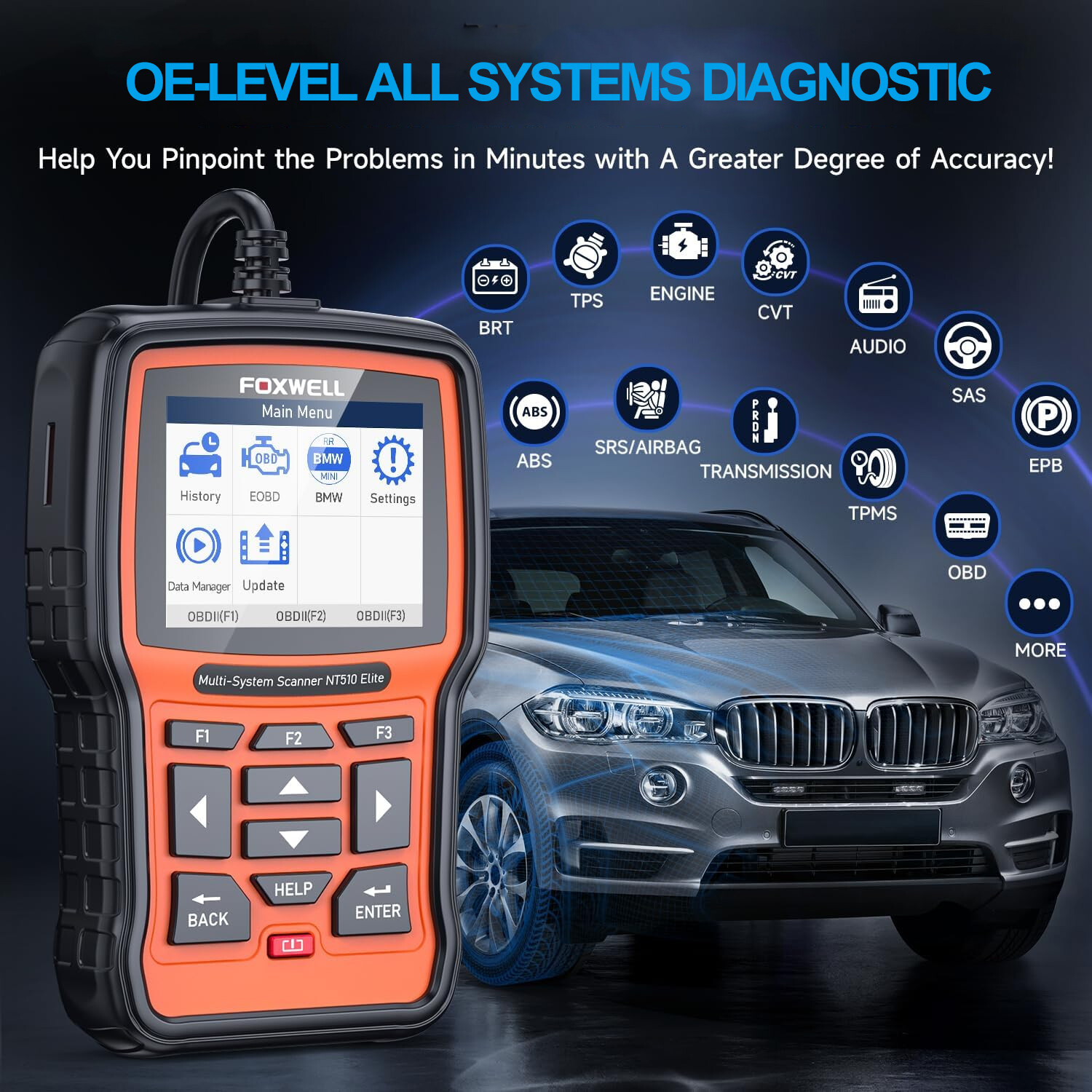 FOXWELL NT510 Elite Auto Diagnostic Tool OBD2 Bidirectional Scanner All Systems