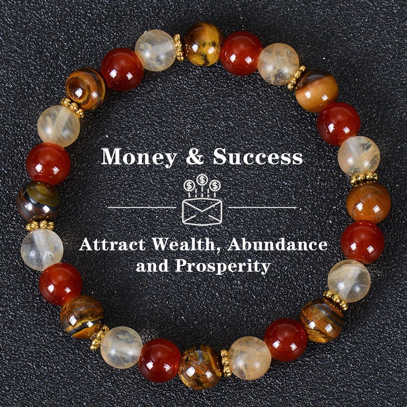 Tiger Eye, Citrine & Carnelian Beaded Attract Wealth Stretch Money Bracelet