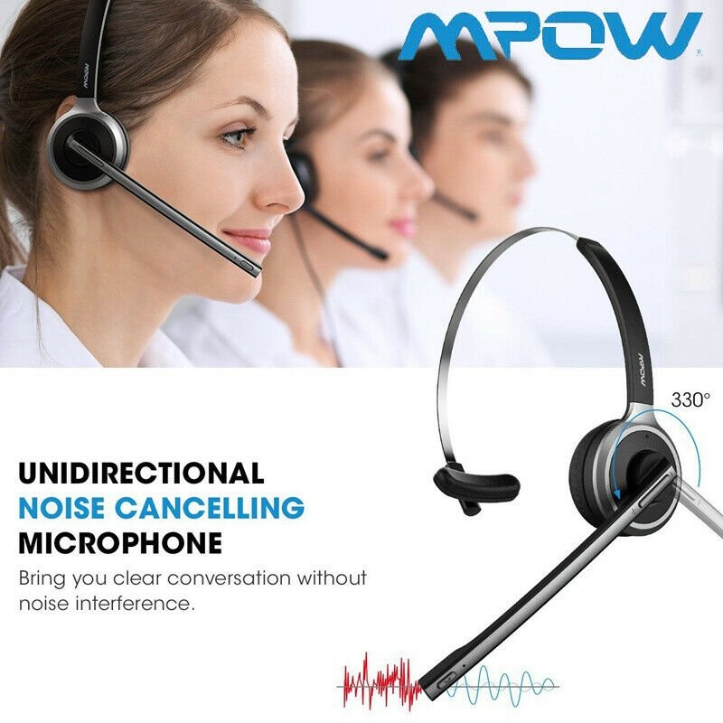 Mpow Bluetooth Wireless Over Head Headset Office Home Driver Call Headphone MIC