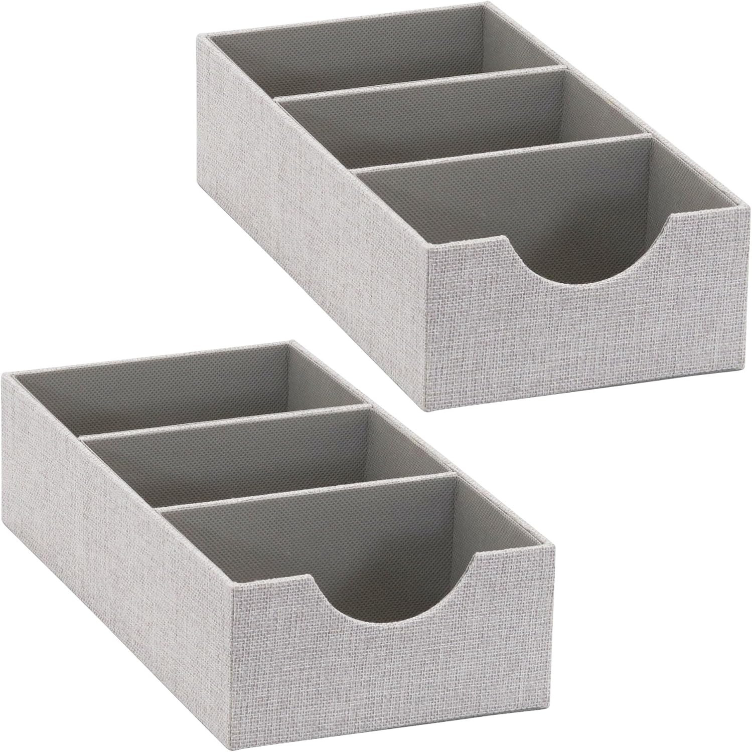 Narrow 3-Section Drawer Organizer Tray Set - Gray, 2 Pack