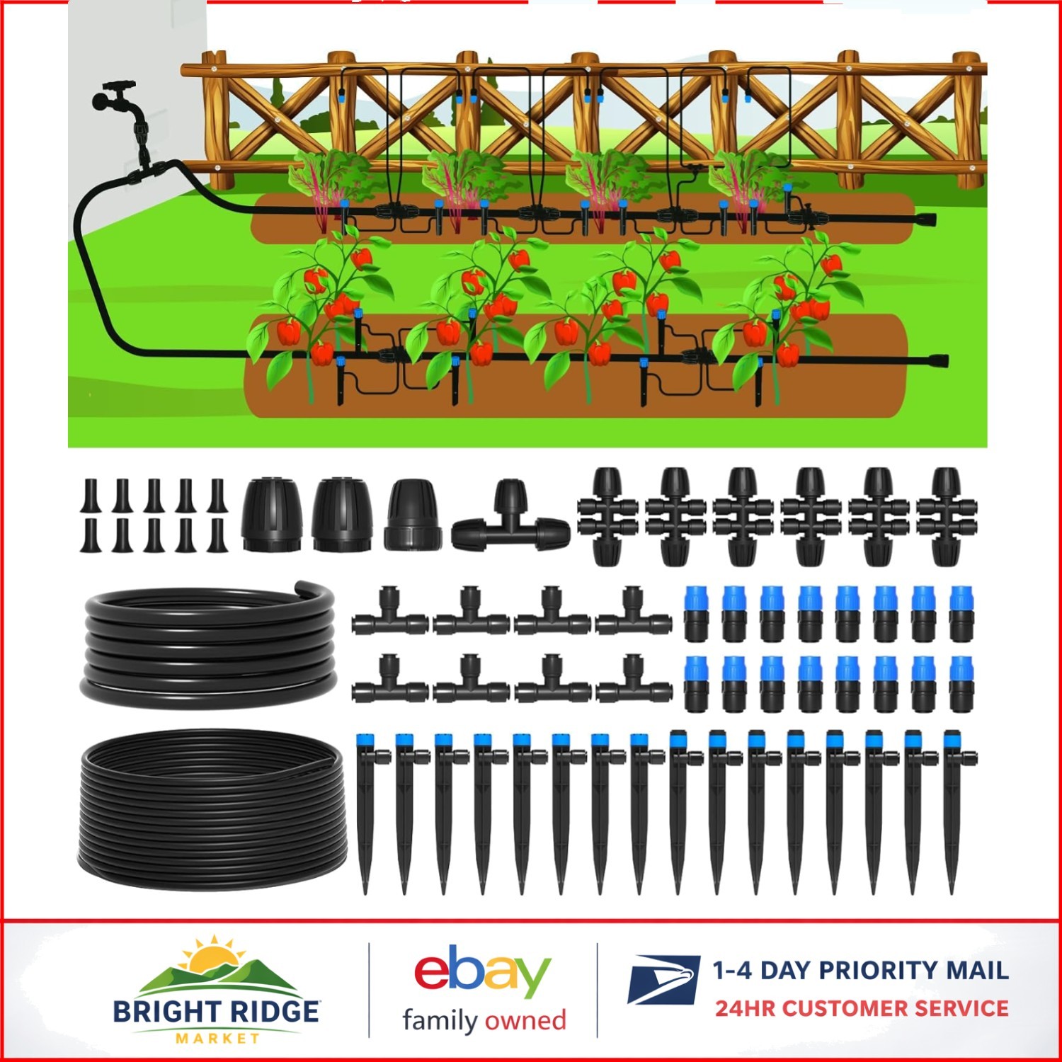 Efficient Garden Watering System with Quick Connector Technology and Nozzles