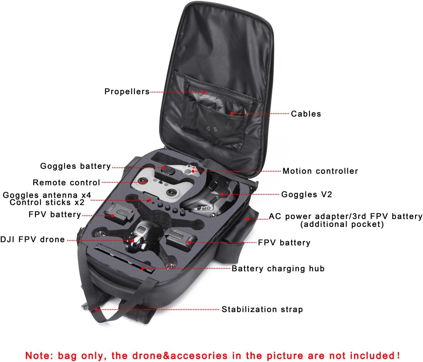 Waterproof Shockproof DJI FPV Backpack Portable Hard Case for Metal Grey