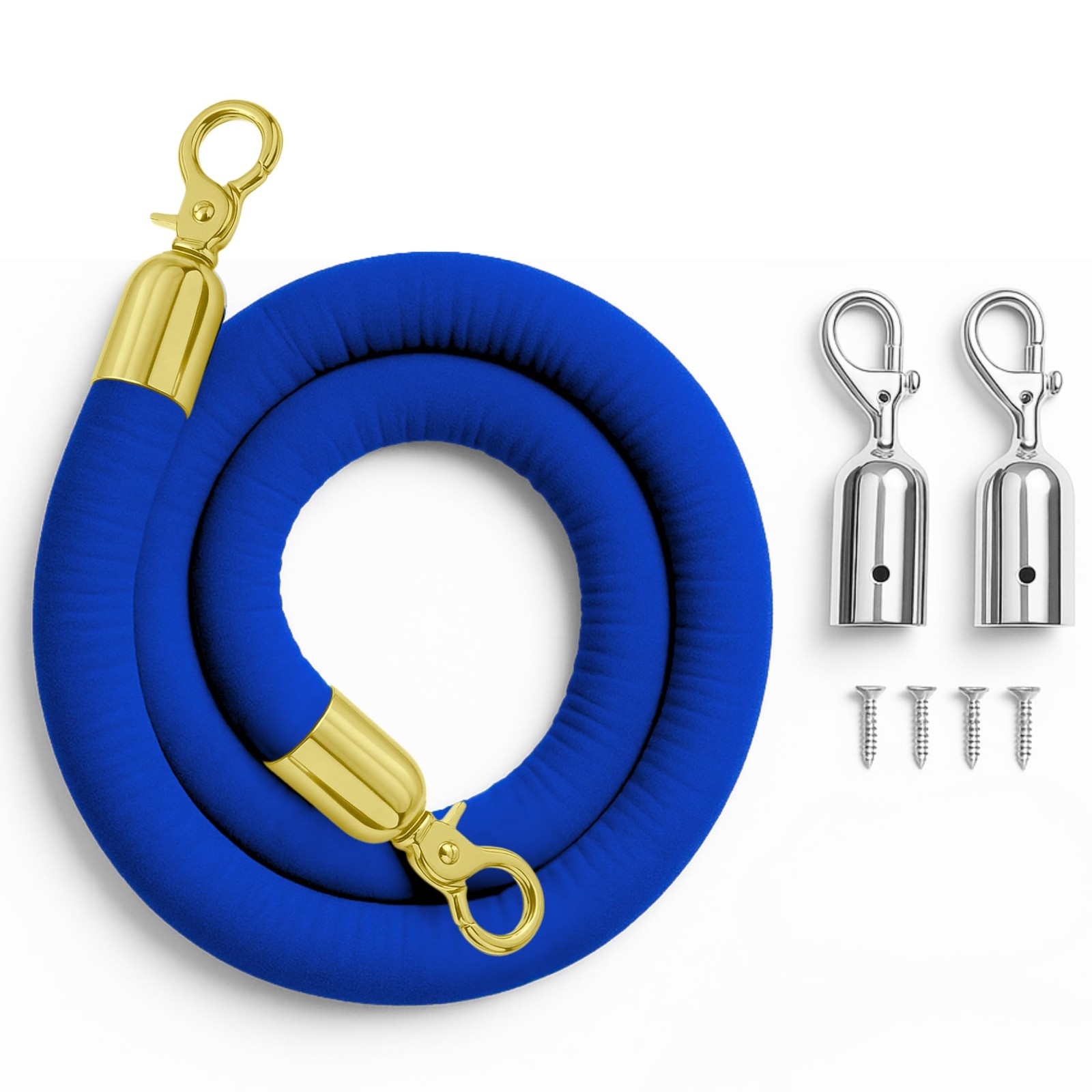 VIP Blue Velvet Rope 6.5FT 2 Pairs Replacement Snap Ends Gold  Silver Event
