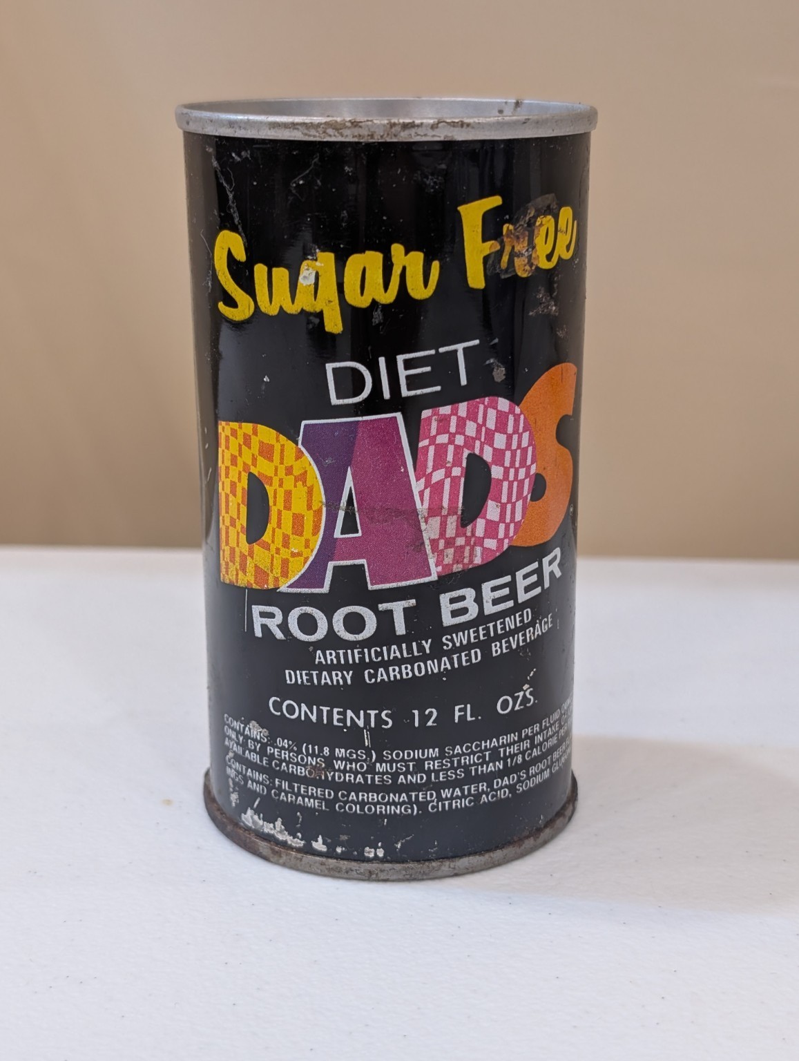 Vintage Diet Dad's Root Beer Flat Top Can 12oz Sugar Free Black Label – Opened