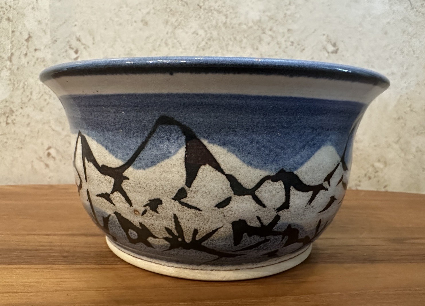 Studio Pottery Bowl Signed Hitken Mountain Landscape Blue Black Rustic 6”